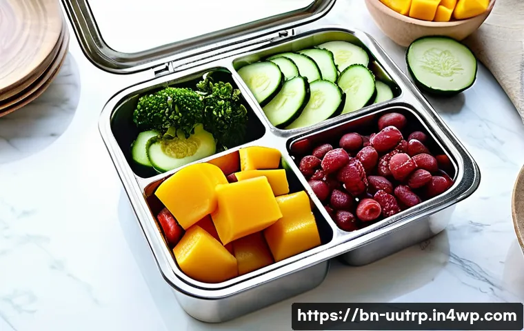맞춤형 영양 요구를 반영한 도시락 만들기 - **A balanced and vibrant adult's tiffin box:** A beautifully arranged, visually appealing healthy ti...