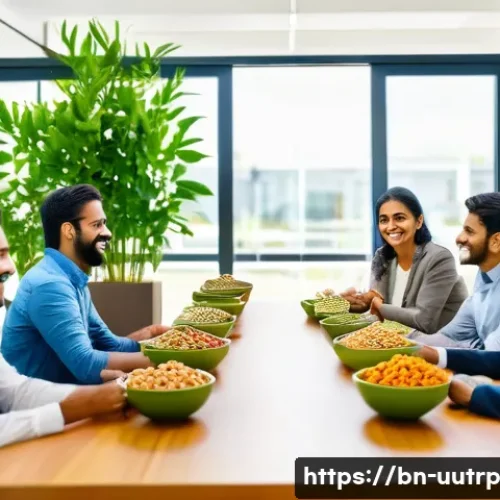 Home 17 직장에서의 맞춤형 영양 관리 전략 - A vibrant office break room scene showing a diverse group of Bengali professionals enjoying healthy ...