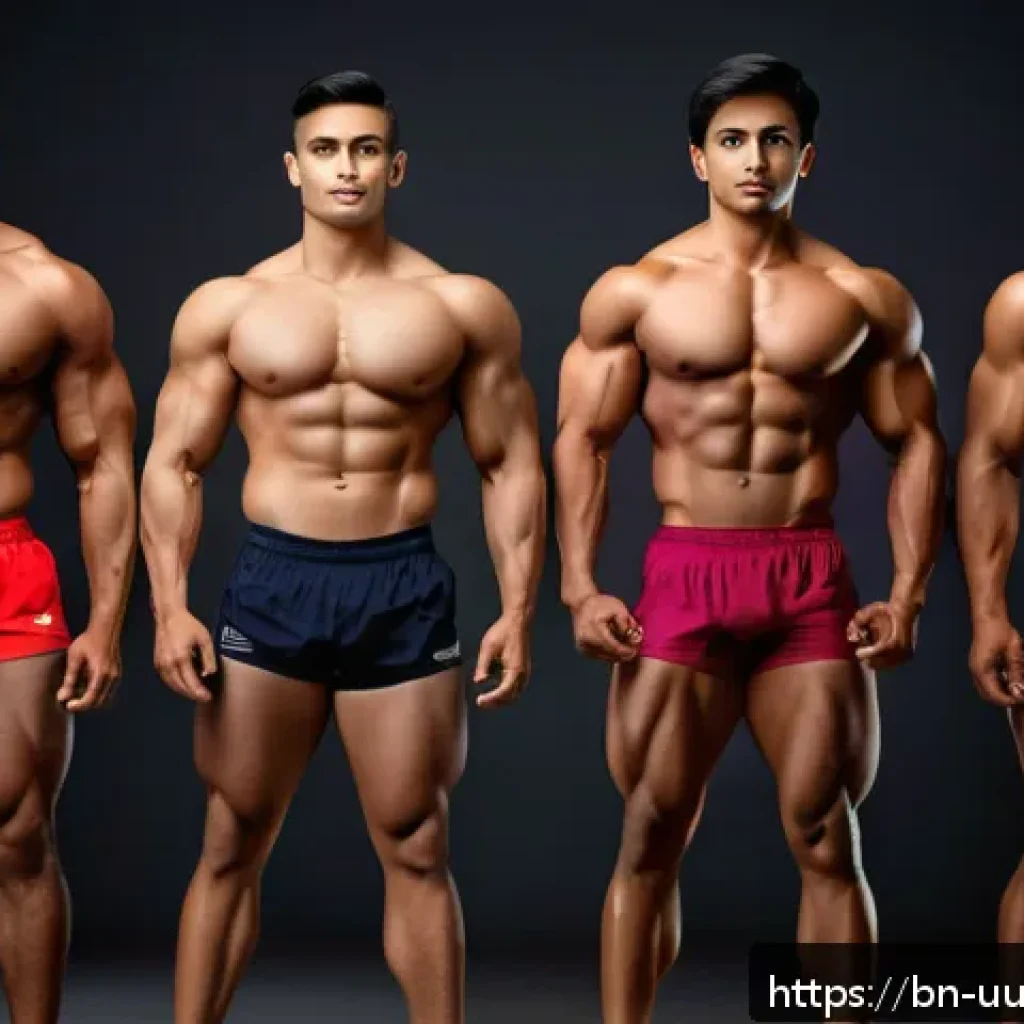 신체 유형에 따른 맞춤형 영양 조절 전략 - A detailed illustration of three distinct male body types representing ectomorph, mesomorph, and end...